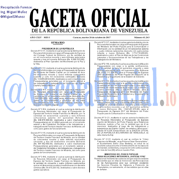 Gaceta Oficial 41263 del 24 octubre 2017