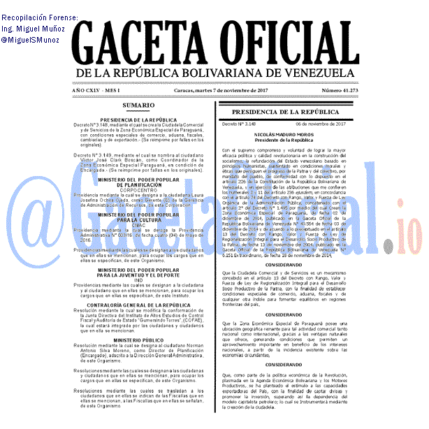 Gaceta Oficial 41273 del 7 noviembre 2017