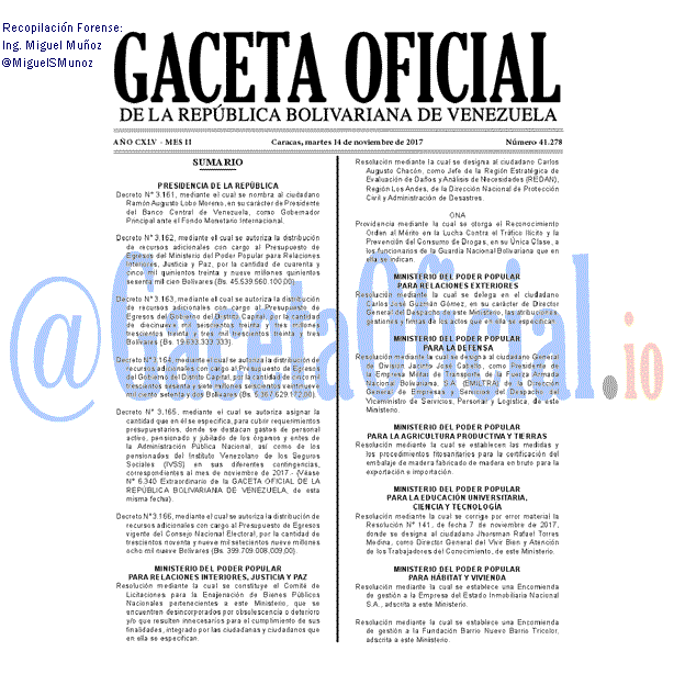 Gaceta Oficial 41278 del 14 noviembre 2017 Gaceta Oficial 41278 del 14 noviembre 2017