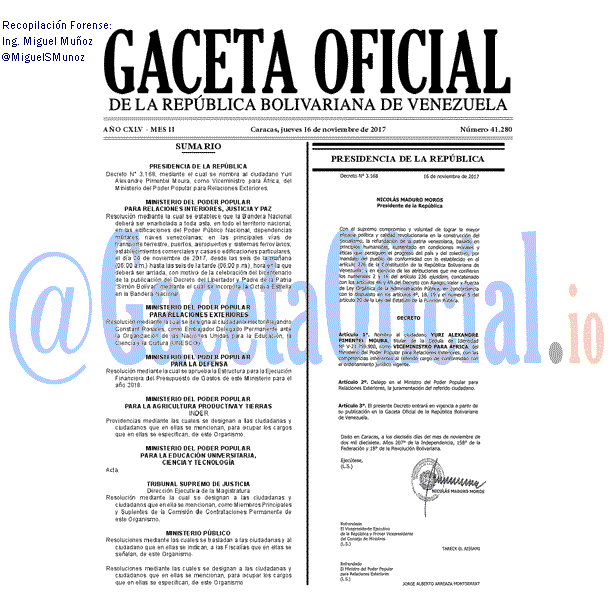 Gaceta Oficial 41280 del 16 noviembre 2017 Gaceta Oficial 41280 del 16 noviembre 2017
