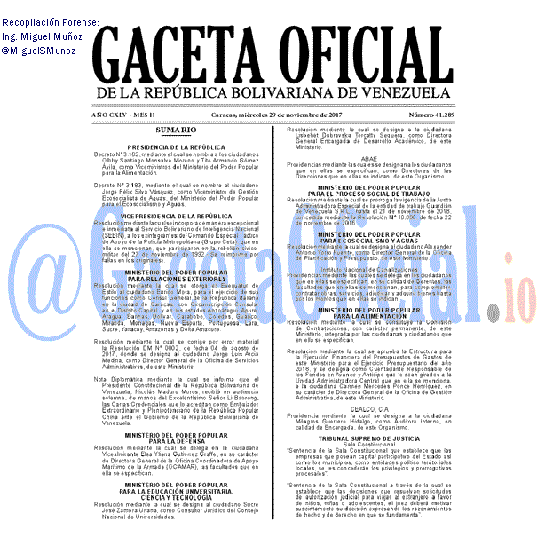 Gaceta Oficial 41289 del 29 noviembre 2017