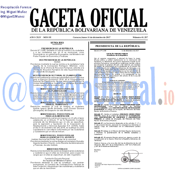 Gaceta Oficial 41297 del 11 diciembre 2017 Gaceta Oficial 41297 del 11 diciembre 2017