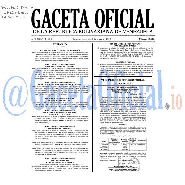 Gaceta Oficial 41312 del 3 enero 2018