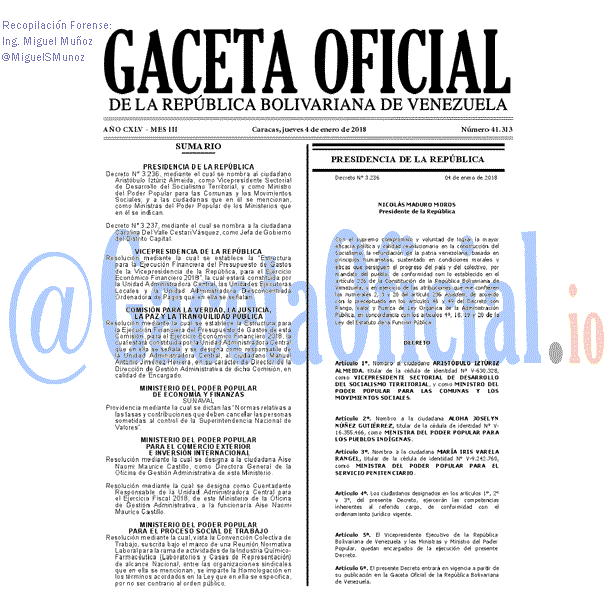 Gaceta Oficial 41313 del 4 enero 2018 Gaceta Oficial 41313 del 4 enero 2018
