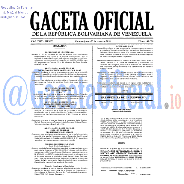 Gaceta Oficial 41328 del 25 enero 2018 Gaceta Oficial 41328 del 25 enero 2018