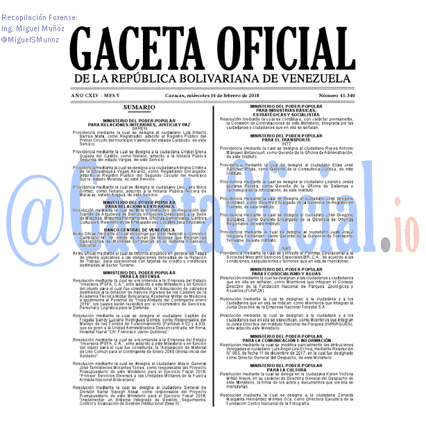Gaceta Oficial 41340 del 14 febrero 2018