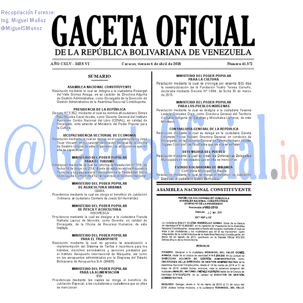 Gaceta Oficial 41372 del 6 abril 2018 Gaceta Oficial 41372 del 6 abril 2018