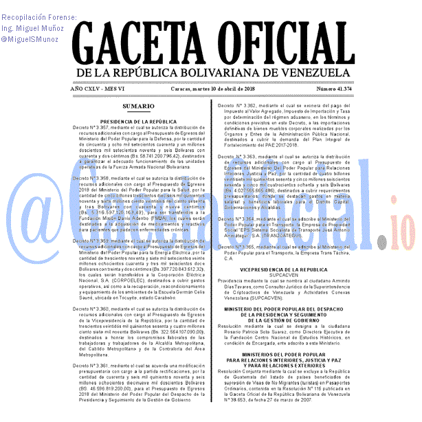 Gaceta Oficial 41374 del 10 abril 2018