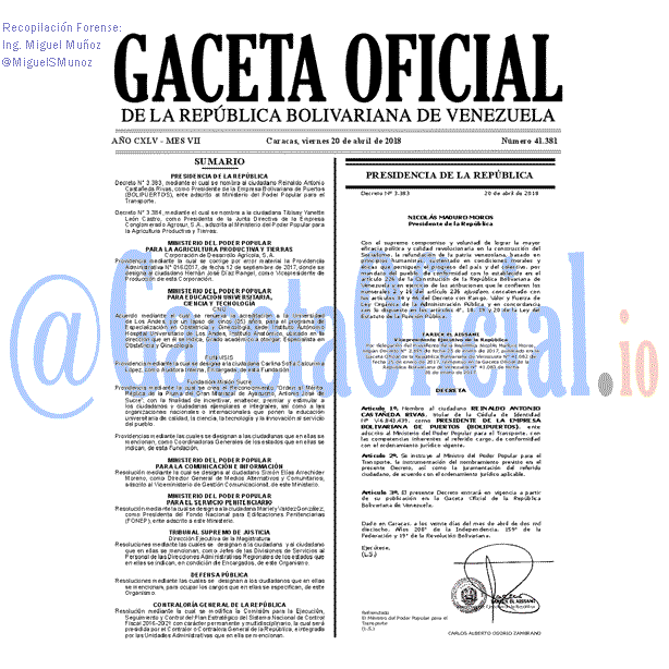 Gaceta Oficial 41381 del 20 abril 2018 Gaceta Oficial 41381 del 20 abril 2018