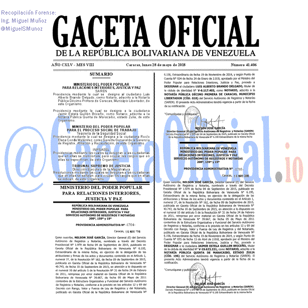 Gaceta Oficial 41406 del 28 mayo 2018 Gaceta Oficial 41406 del 28 mayo 2018