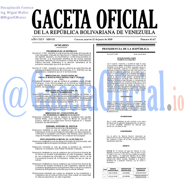 Gaceta Oficial 41417 del 12 junio 2018