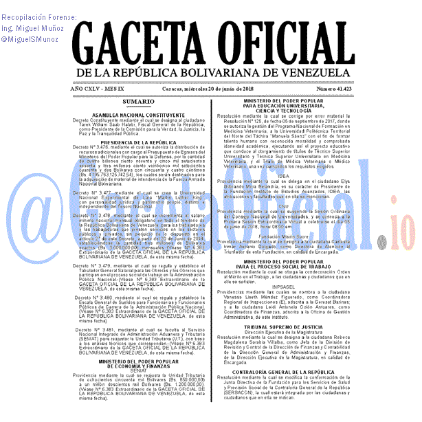 Gaceta Oficial 41423 del 20 junio 2018