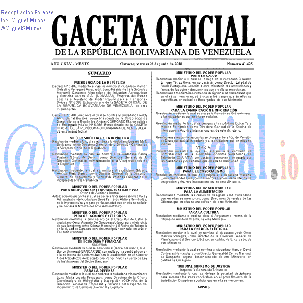 Gaceta Oficial 41425 del 22 junio 2018