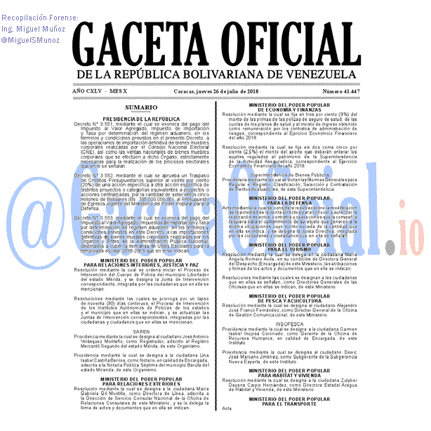 Gaceta Oficial 41447 del 26 julio 2018 Gaceta Oficial 41447 del 26 julio 2018