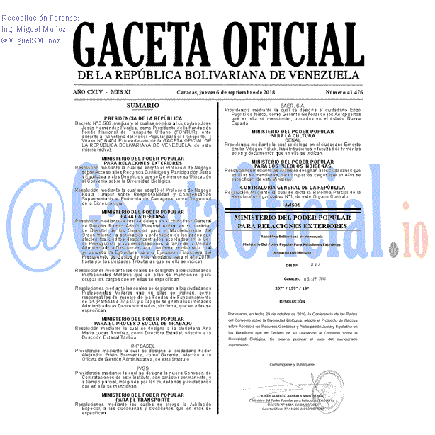 Gaceta Oficial 41476 del 6 Septiembre 2018