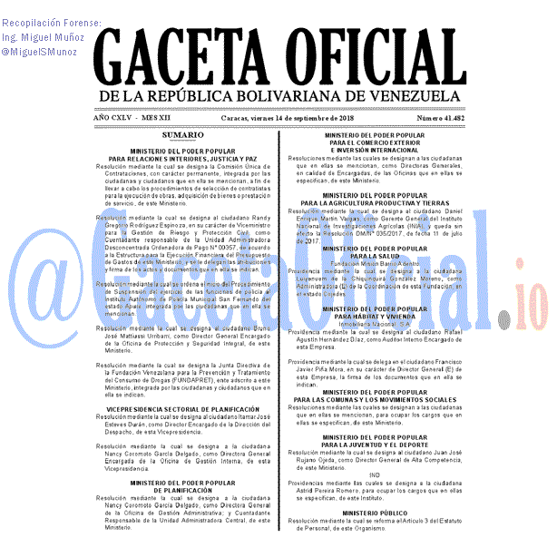 Gaceta Oficial 41482 del 14 Septiembre 2018