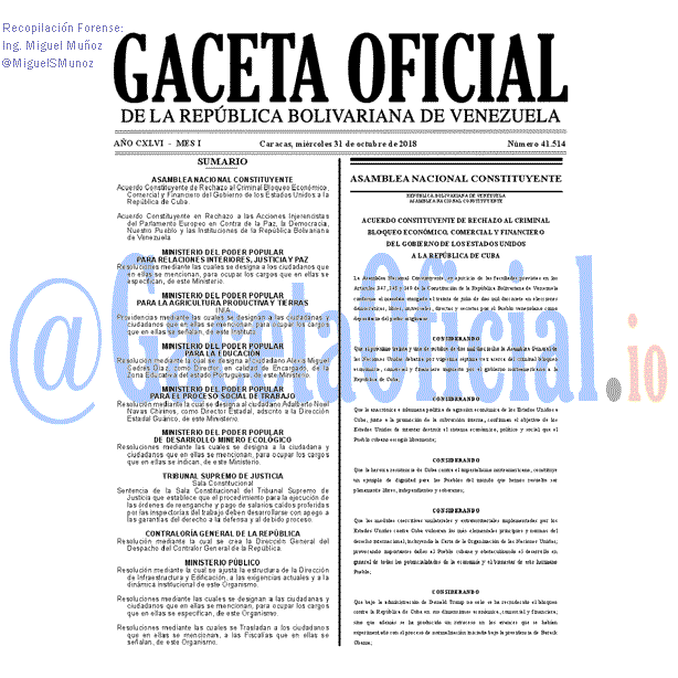 Gaceta Oficial 41514 del 31 Octubre 2018
