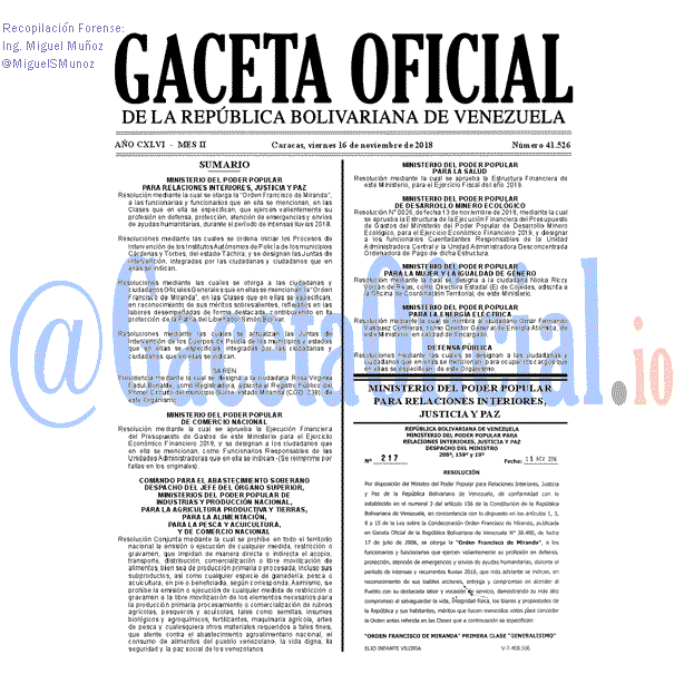 Gaceta Oficial 41526 del 16 Noviembre 2018
