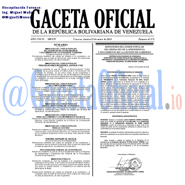 Gaceta Oficial 41572 del 25 Enero 2019 Gaceta Oficial 41572 del 25 Enero 2019
