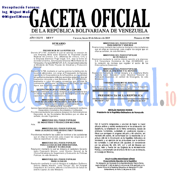 Gaceta Oficial 41588 del 18 Febrero 2019 Gaceta Oficial 41588 del 18 Febrero 2019