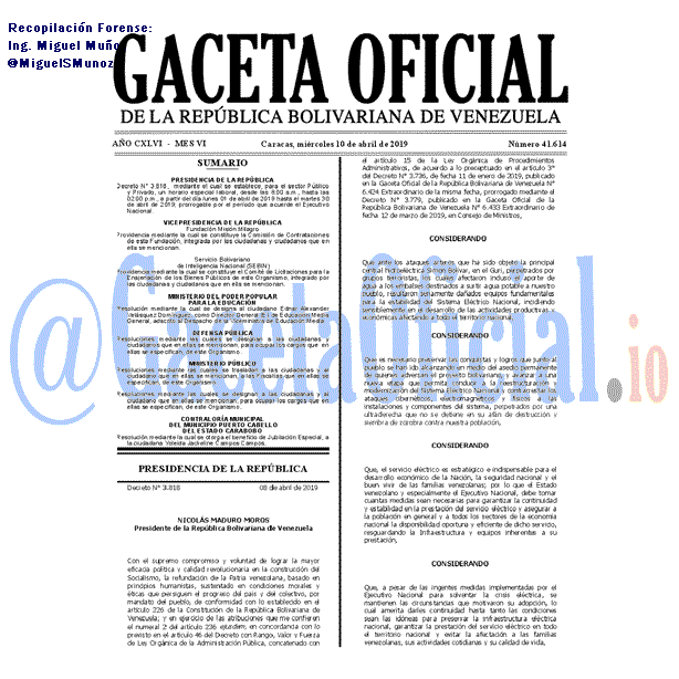 Gaceta Oficial 41614 del 10 Abril 2019