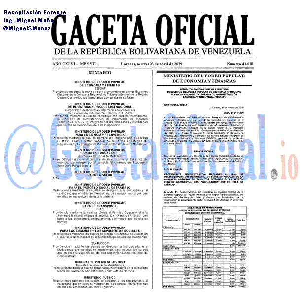 Gaceta Oficial 41618 del 23 Abril 2019