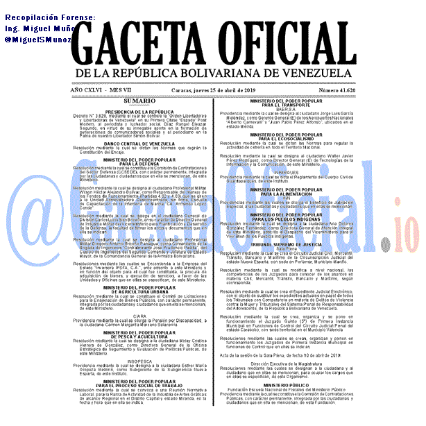 Gaceta Oficial 41620 del 25 Abril 2019