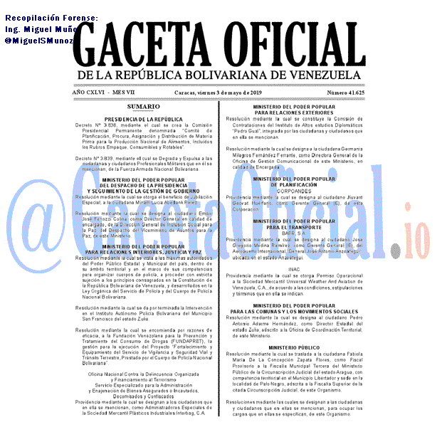 Gaceta Oficial 41625 del 3 Mayo 2019 Gaceta Oficial 41625 del 3 Mayo 2019