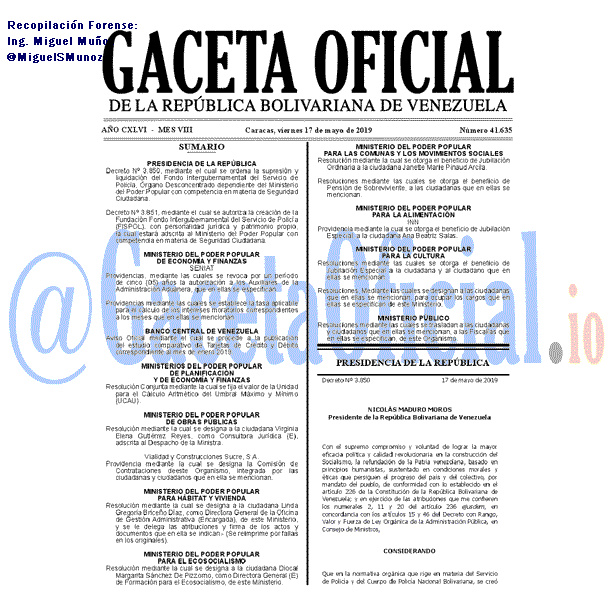 Gaceta Oficial 41635 del 17 Mayo 2019