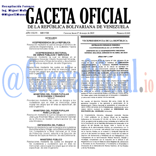 Gaceta Oficial 41641 del 27 Mayo 2019