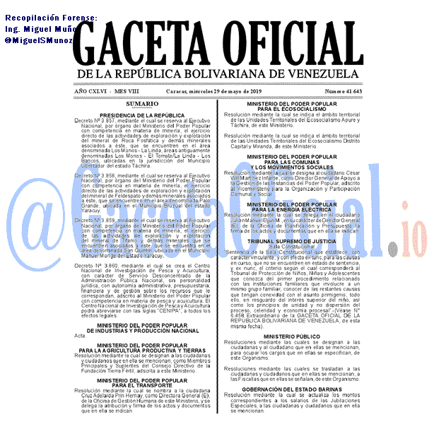 Gaceta Oficial 41643 del 29 Mayo 2019