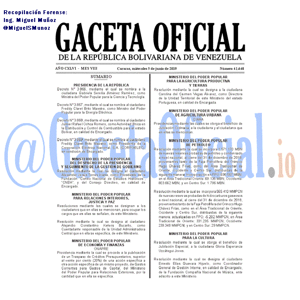 Gaceta Oficial 41648 del 5 Junio 2019 Gaceta Oficial 41648 del 5 Junio 2019