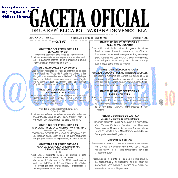 Gaceta Oficial 41652 del 11 Junio 2019