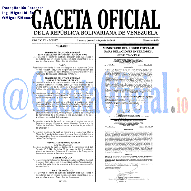 Gaceta Oficial 41654 del 13 Junio 2019