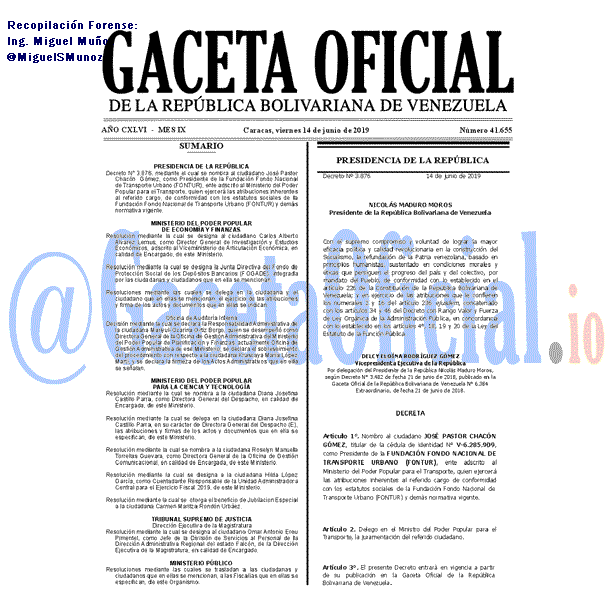 Gaceta Oficial 41655 del 14 Junio 2019 Gaceta Oficial 41655 del 14 Junio 2019