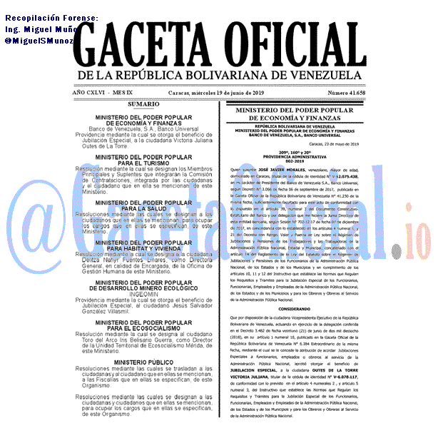 Gaceta Oficial 41658 del 19 Junio 2019