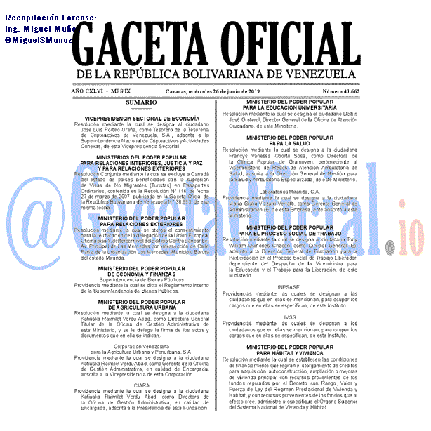 Gaceta Oficial 41662 del 26 Junio 2019