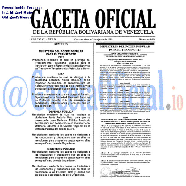 Gaceta Oficial 41664 del 28 Junio 2019 Gaceta Oficial 41664 del 28 Junio 2019