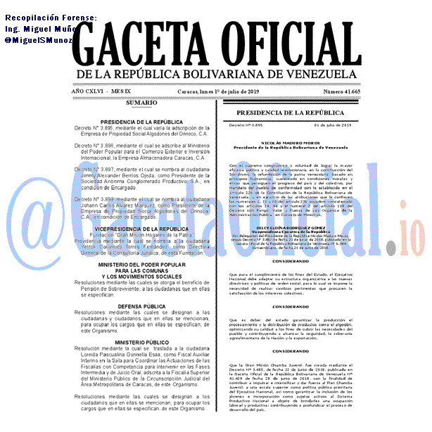 Gaceta Oficial 41665 del 1 Julio 2019 Gaceta Oficial 41665 del 1 Julio 2019