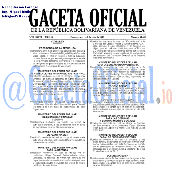 Gaceta Oficial 41666 del 2 Julio 2019