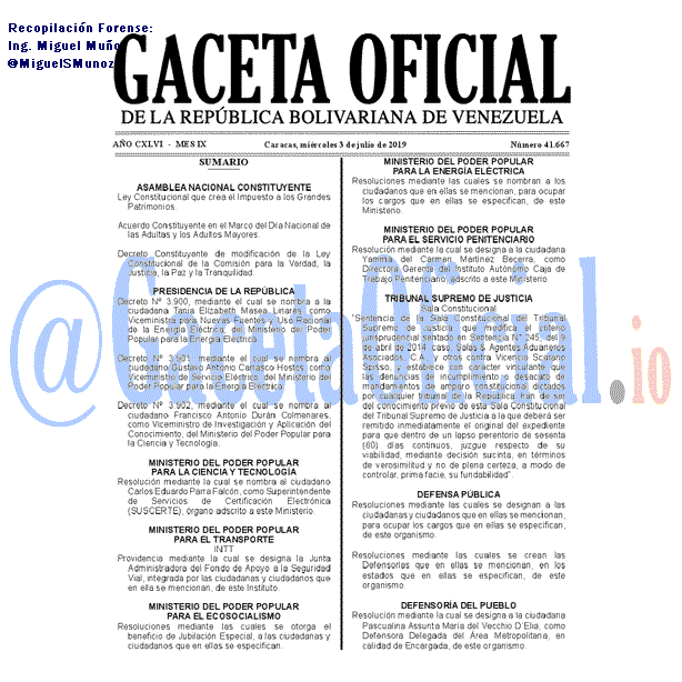 Gaceta Oficial 41667 del 3 Julio 2019