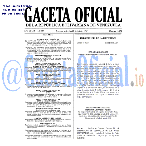 Gaceta Oficial 41671 del 10 Julio 2019