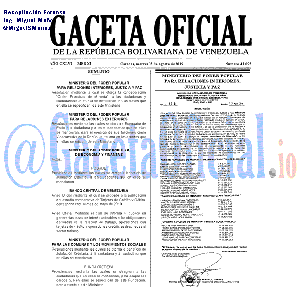 Gaceta Oficial 41693 del 13 agosto 2019