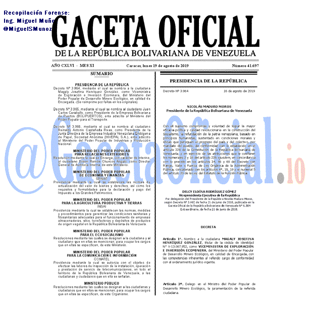 Gaceta Oficial 41697 del 17 agosto 2019