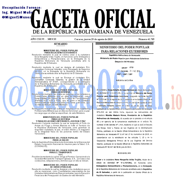 Gaceta Oficial 41705 del 29 agosto 2019