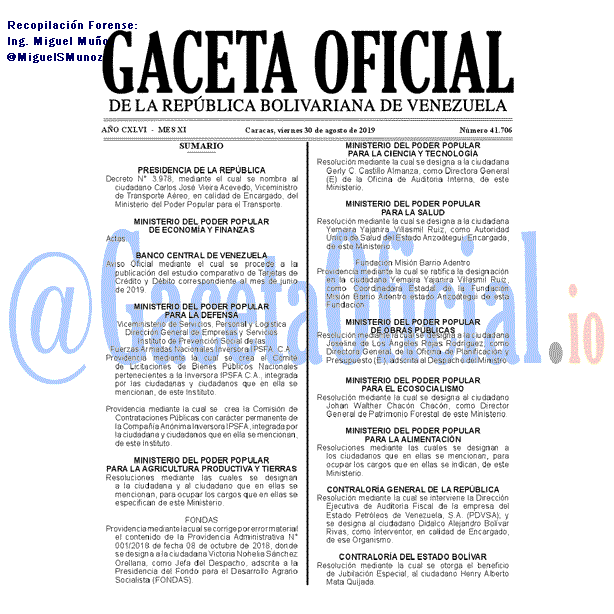 Gaceta Oficial 41706 del 30 agosto 2019