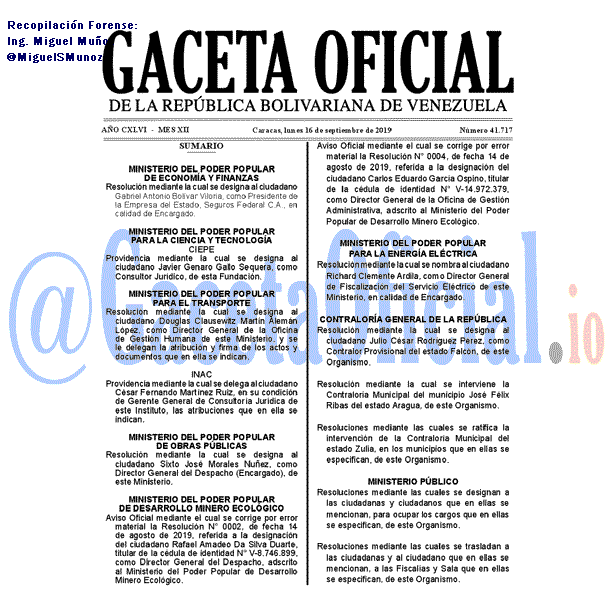 Gaceta Oficial 41717 del 16 septiembre 2019