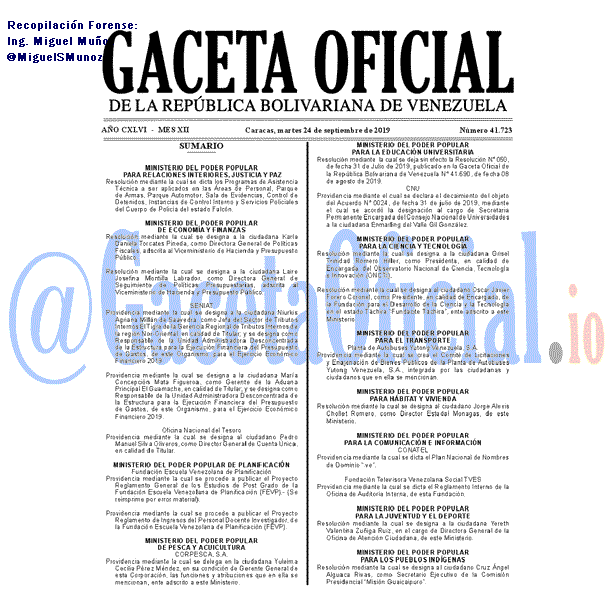 Gaceta Oficial 41723 del 24 septiembre 2019