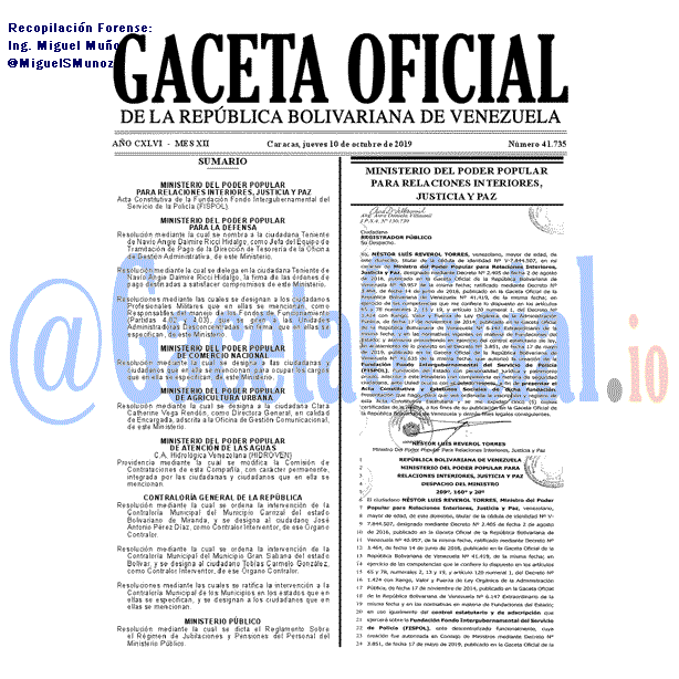 Gaceta Oficial 41735 del 10 Octubre 2019 Gaceta Oficial 41735 del 10 octubre 2019