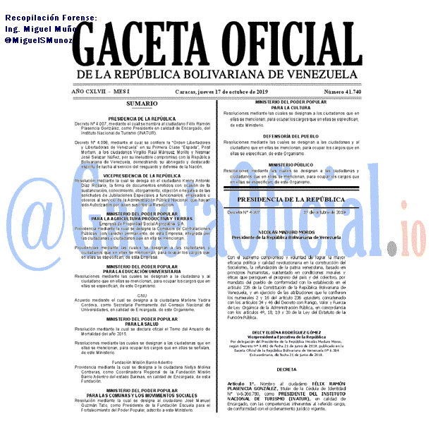 Gaceta Oficial 41740 del 17 octubre 2019